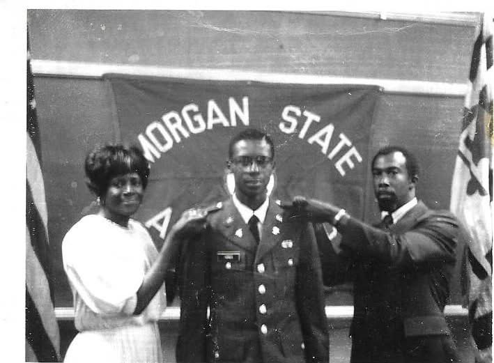 Larry D. Turner sworn in as a Second Lieutenant at the Morgan State Armory, with his parents